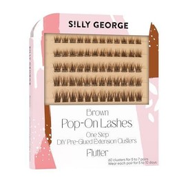 Silly George Pop-On Lashes - DIY 1-Step Pre-Glued Faux Eyelash Clusters, Natural Look Extensions Makeup Daily:_Brown - Flutter_60 Piece Assortment