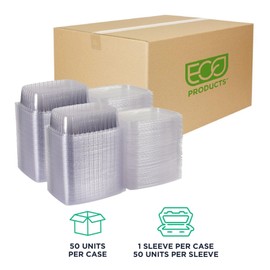 ECO PRODUCTS Compostable 48oz Clear Large Rectangular Deli Containers With Lids, Pack of 50, Meal Prep, Made from PLA Plastic, A Renewable Material Made from Plants, One Lid For All