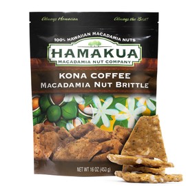 Hamakua Macadamia Nut Coffee Brittle - Sweet Candy Hawaiian Grown Macadamia Nuts and Kona Coffee Dessert - All Natural Dry Roasted Macadamias