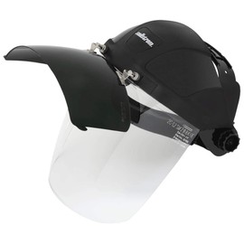 Sellstrom Plasma/Flame Cutting, Grinding Safety Face Shield with Ratchet Headgear, Clear Anti-Fog Polycarbonate Window with Shade 6 UV/IR Cobalt Flip Front Visor, Black, S32161B