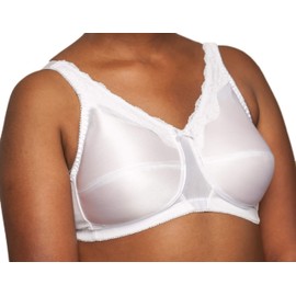 Nearly Me -Lace Accent Soft Cup Post Mastectomy Lumpectomy Pocket Bra #680, White (Size: 38D)