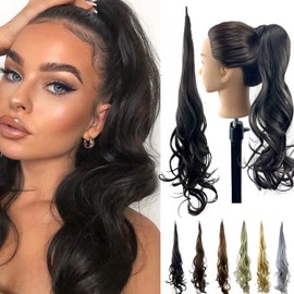 Kediciz Ponytail Extension Curly Wave Hair Flexible Wrap Around Ponytail DIY 32 Inch Adjustable Long Hair Synthetic Ponytails Hairpiece for Women Daily Use Fake Pony Tail Natural Black