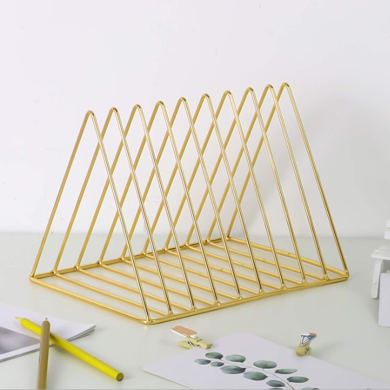 Jinlaili Newspaper Rack Metal Magazine Stand Gold, 9 Slots Triangle