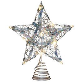 Christmas Tree Top Star Star Pentagon Iron Art Luminous Belt Lamp Illusion Tree Starlight Shining Star Christmas Tree Pendant Ornaments Tree Ornaments Decoration Bring Happiness Stylish Gorgeous