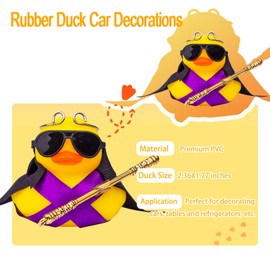 CoFuBcad Duck Car Ornament, Rubber Duck Car Dashboard Decor with Mini Golden Cudgel Glasses Cloak Gold Band Decoration