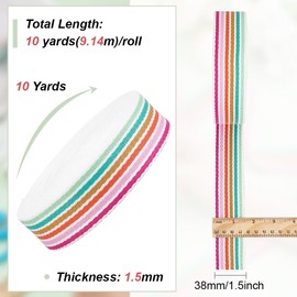 BENECREAT 10 Yards Rainbow Striped Ribbon, 1-1/2 inch(38mm) Wide Polycotton Rainbow Strapping Webbing for Arts Crafts DIY, Gift Wrapping and Wedding Party Decoration