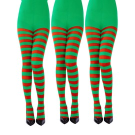 Sumind 4 Pairs Christmas Striped Tights Full Length Tights Thigh High Stocking for Christmas Costume Accessory(Red 1, Green 1, Adult Size)