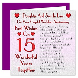 Daughter & Son In Law 15th Wedding Anniversary Card - On Your Crystal Anniversary - 15 Years - Sentimental Verse