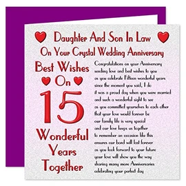 Daughter & Son In Law 15th Wedding Anniversary Card - On Your Crystal Anniversary - 15 Years - Sentimental Verse