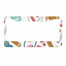 Nicokee Decorative License Plate Frame Nurse Tools White Car Tag Frame Aluminum Auto License Plate Holder for Men Women