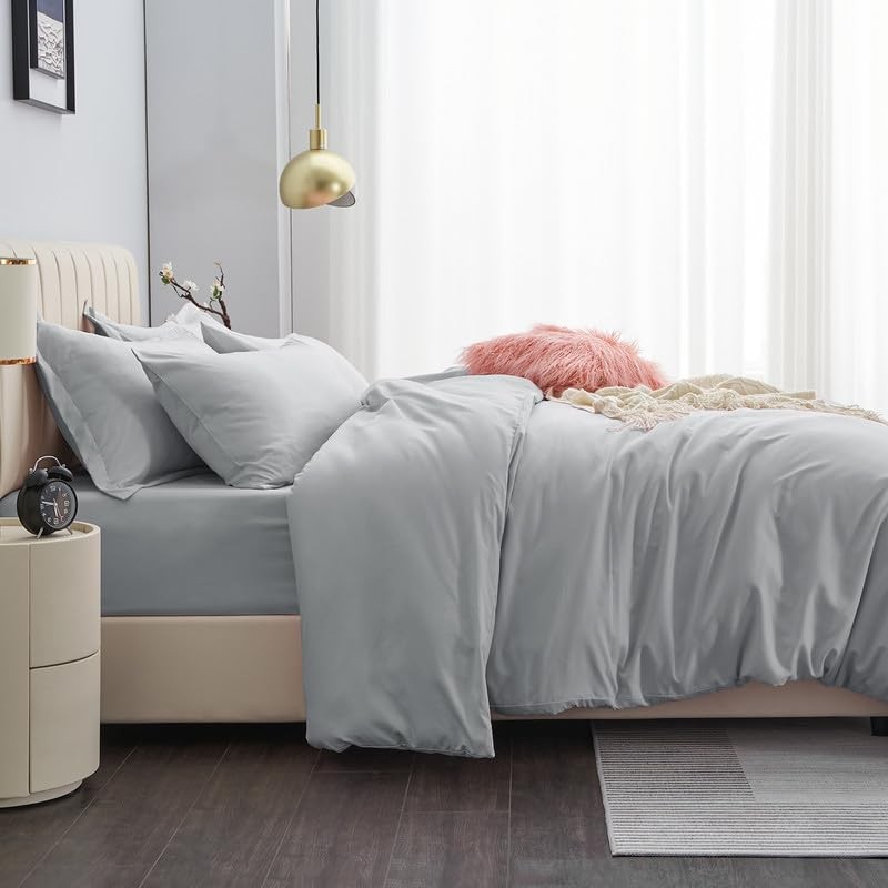 Aisbo Double Duvet Covers Set Grey - 3Pcs Bedding Set