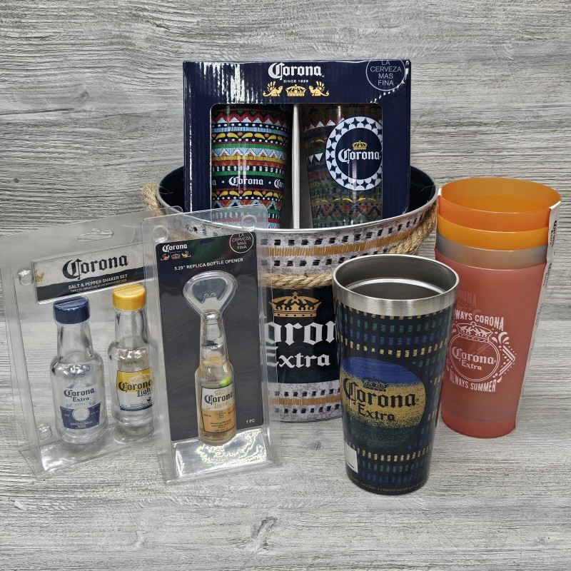 Corona Extra Beer Bucket Bottle Opener Glasses Salt Pepper Shakers