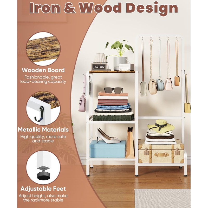 Whoonba Floor-Standing 3-Tier Purse Organizer, High-Capacity Bag Holder with 8