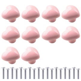 Auped Pack of 10 Furniture Knobs Heart Shape Ceramic Heart Shape Handles with Screws Knobs Drawer Handles Knob Ceramic Pink for Cupboard for Drawers Cupboards Kitchen Furniture with Screws
