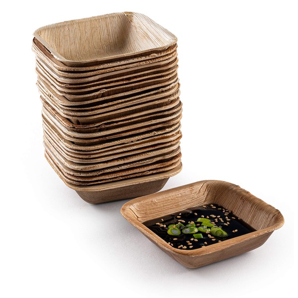 Brheez Palm Leaf Bowls 25 Ct (4 Inch) - Eco Friendly, Compostable & Biodegradable – Elegant Bamboo Look Disposable Bowls are Heavy Duty and More Environmentally Friendly than Paper Bowls