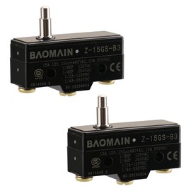 Baomain 2PCS Z-15GS-B3 General Purpose Basic Switch, Slim Spring Plunger, Screw Terminal, 0.5mm Contact Gap, 15A Rated Current