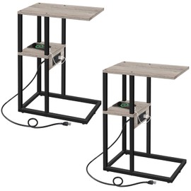 TUTOTAK C Shaped End Table with Charging Station, Set of 2, Side Table with 2 USB Ports and Outlets, Sofa Couch Table for Small Spaces, Living Room, Bedroom TB01BG0432