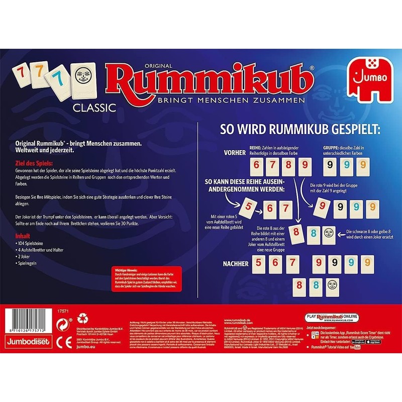 Jumbo Games GmbH JUM17571 Original Rummikub Classic