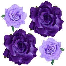 Topbuti Rose Hair Clip Flower Hairpin Brooch Floral Clips, 4 Pcs Fabric Rose Flowers Hair Clips Mexican Hair Flowers Pin up Headpieces for Woman Girl Wedding Party Mother's Day (2 Sizes) (Purple)