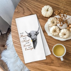 Trenstise Highland Cow Kitchen Towels, Positive Affirmation Gifts for Women Kids, You are Brave Inspirational Dish Hand Tea Towels for Kitchen Bathroom Decor,16x24 Inch braveniu