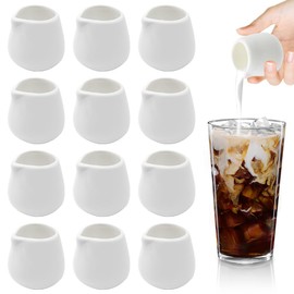KUWUNG 12 Pcs Small Milk Jug, 50ml White Ceramic Milk Jugs, Small Gravy Jug, Mini Creamer Jugs Without Handle Sauce,Custard Jug, Mini Coffee Milk Jug, Small Milk Pouring Jug for Milk Coffee Tea Sauces