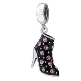 SOUKISS Black High Heel Dangle Charms 925 Sterling Silver Birthstone Gifts Charm for Her Bracelet (Pink)