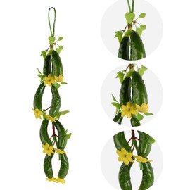 VIOCIWUO Fake Cucumber Simulation Cucumber String Artificial Vegetable Fruit String Green Cucumber with Yellow Flowers for Home Kitchen Farm Party Wall Decoration