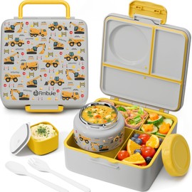 Fimibuke Bento Box for Kids with Thermos, 60OZ Bento Lunch Box Container with Leakproof 8OZ Insulated Food Jar, 3-4 Compartments, Sauce Jar, Utensils for Teens Toddler Adult, BPA-Free, Dishwasher Safe