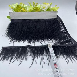 SYSUII 1M 8-10cm Ostrich Feathers Trim Fringe with Satin Ribbon, Ostrich Feathers Trim Sewing for Ostrich Feather Craft Costumes Decoration DIY Cape Scarf Skirt Dress Decoration-Black