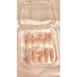 LL Nails - Trendy Handmade Press On Nails (Sunset Sparkle Pink, Small)