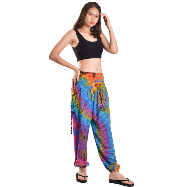 Orient Trail Women's Hippie Yoga Tie Dye Harem Pants Large Sea Blue