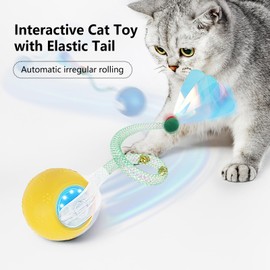 Petrendy Interactive Cat Toys for Indoor Cats, Automatic Cat Ball Toy with Mesh Elastic Tail, Moving Toy for Bored Indoor Adult Cats, Bird Chirping & Motion Activated