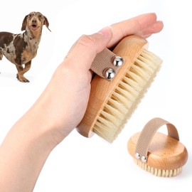 YUXIANLB Natural Soft Boar Bristle Pet Brush Palm Sleek Dog Cat Brush for Short Haired Pets Gentle Elastic Band Non Slip Grip Handle for Daily Grooming Shower Bath Massage Shedding Detangling