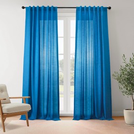 HPD Half Price Drapes - Rustic Linen Weave Light Filtering Curtains for Bedroom 96 Inches Long (2 Panels) - Rod Pocket Curtains & Drapes for Living Room and Windows 1 Pair - 50 X 96, Blue