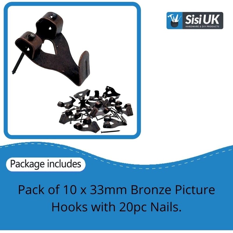 Bronze Picture Hooks for Hard Walls Picture Hanging Hooks 33mm