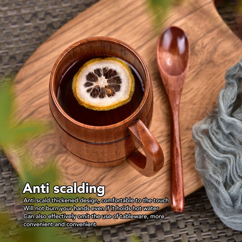 Wooden Beer Mug with Handle 300ml Prevent Scald Carved Drinkware