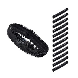 Mandala Crafts Stretch Elastic Sequin Headband, Sparkle Glitter Fashion Head Band 12 Pack Set for Sports, Dance, Party, Women, Girls, Babies (Silver)