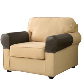 Huierxun Waterproof Armrest Covers Luxury PU Leather Stretch Arm Covers for Chairs Couch Sofa Wipeable Armchair Slipcovers for Recliner Sofa 2pcs, Taupe