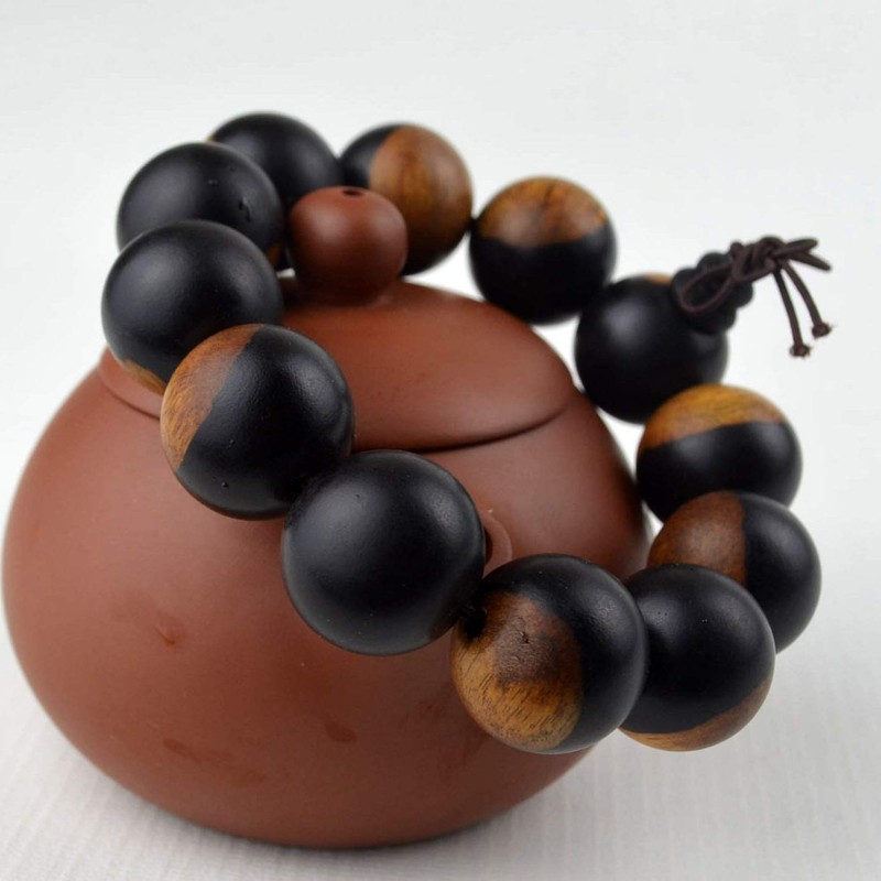 vv8oo Bracelet Ebony Wood 20mm Beads Yin Yang Feng Shui