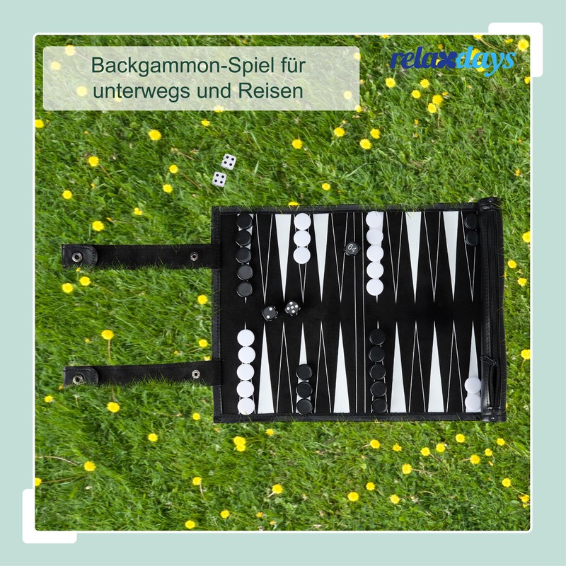 Relaxdays Backgammon Travel Game Roll Up with Accessories Playing Field