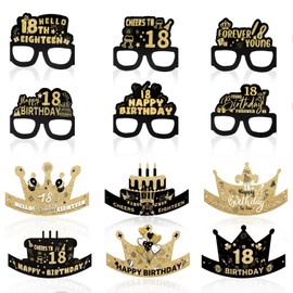 Hopton 12PCS 12PCS Paper Birthday Glasses Hats, Funny Photo Booth Props, 18th Birthday Party Decorations for Women Men