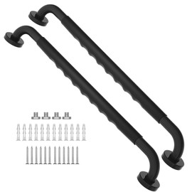 2 Pack 24 Inch Black Shower Grab Bar w/Anti Slip Rubber Grip,ZUEXT Stainless Steel Bath Grab Bar,Bathroom Balance Bar,Wall Mount Safety Handrail Support,Handicap Injury Elderly Senior Assist Handle