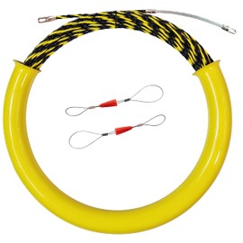 Aewio 20m/65FT Fish Tape with Collection Tube Electrical Wire Threader Wire Puller Wire Running Kit for Pulling Wire Line (20m Yellow+Black with Collection Tube)