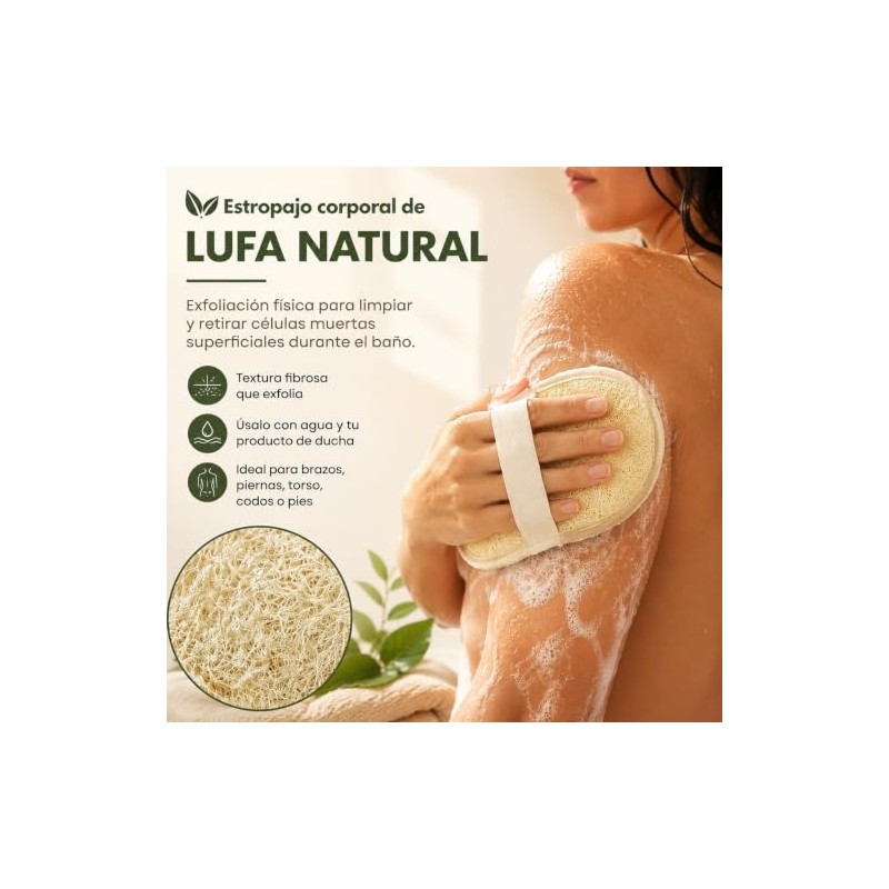 3 Estropajos Corporales de Lufa Natural con Banda Elástica (Paja)