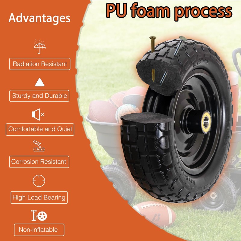 ASDFGHT 13" Flat Free Wheels for Gorilla Cart, Wheelbarrow, Garden