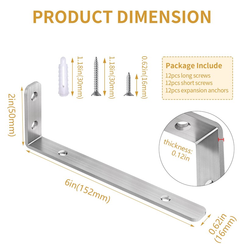 LSK L Heavy Duty Stainless Steel Corner Bracket, 6"2" (15050mm)