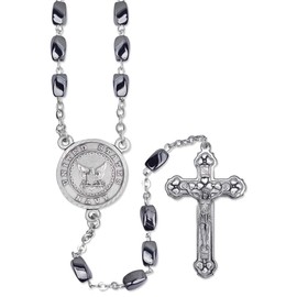 Extel Soldier of God Military Rosary 7mm Hematite Beads Rosary with Crucifix and U.S. Navy Centerpiece