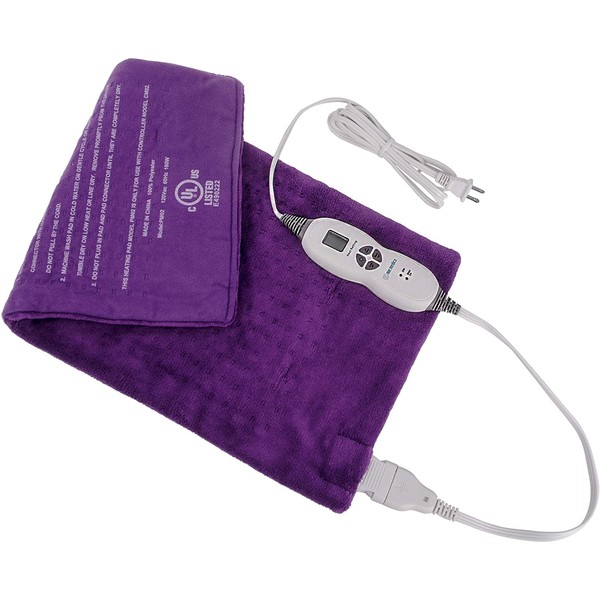 XL Heating Pad 12"X24" Moist Or Dry Heat Therapy for Back Neck Shoulder Pain Relief and Muscle Cramps. 2 Hour Auto Shut-Off for Piece of Mind - Machine Washable Micro-Plush Fabric Purple