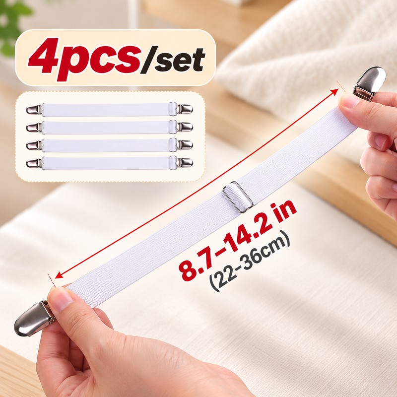 Adjustable Bed Sheet Fastener Straps, 4-Pack Elastic Sheet Grippers with