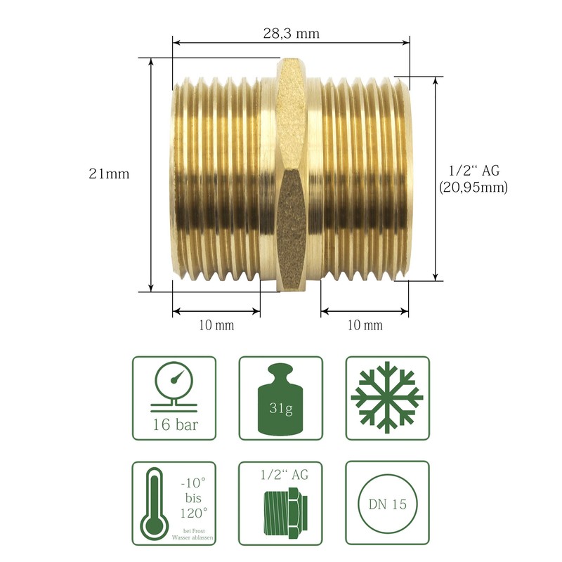 SHYNE Premium 1/2 Inch Double Nipple Male Thread on Both